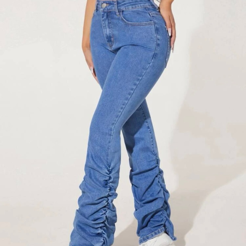 Ruched High Waist Stretchy Flare Jeans